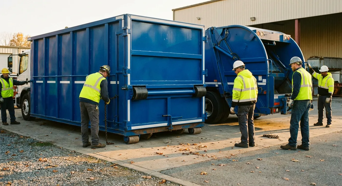 Roll-off dumpster loaded with construction debris in Lancaster, PA