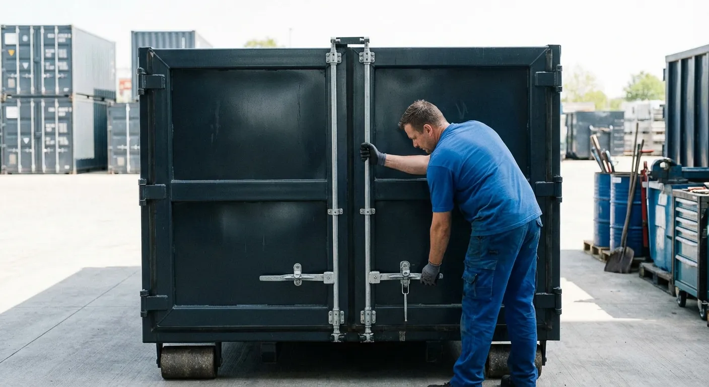Dumpster walk-in loading door open showing easy access in Lancaster, PA
